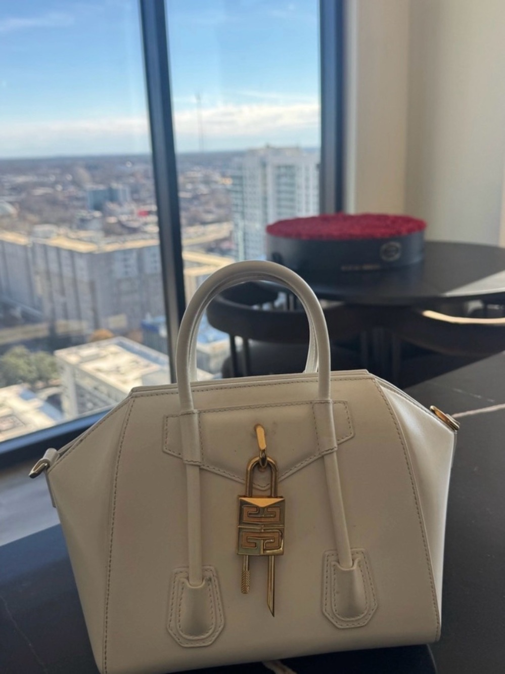 Givenchy Cream Leather Top-Handle Bag with Gold Hardware